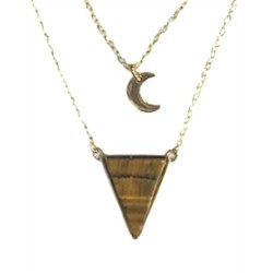 Collier Oeil de Tigre Triangle et Lune Chaîne dorée