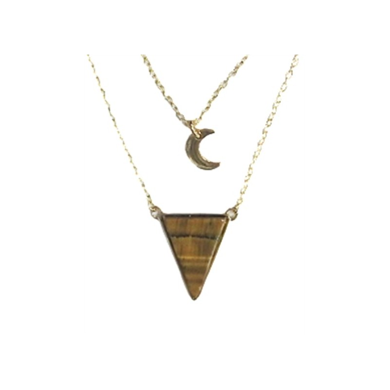 Collier Oeil de Tigre Triangle et Lune Chaîne dorée