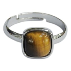 Bague Oeil de Tigre Carrée Bombée Métal argenté Ajustable