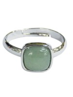 Bague Aventurine Verte Carrée Bombée Métal argenté Ajustable