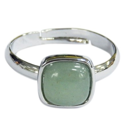 Bague Aventurine Verte Carrée Bombée Métal argenté Ajustable