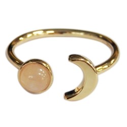 Bague Quartz Rose Perle 6 mm et Lune Métal doré Ajustable