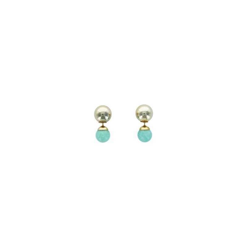 Boucles d'oreilles Amazonite Boules Réversibles Métal Doré