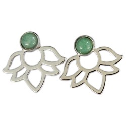 Boucles d'oreilles Aventurine Verte Perle et Lotus Métal argenté