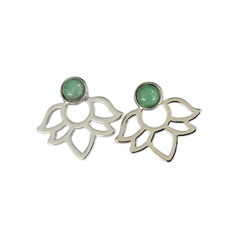 Boucles d'oreilles Aventurine Verte Perle et Lotus Métal argenté