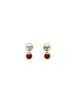 Boucles d'oreilles Jaspe Rouge Boules Réversibles Métal Doré
