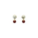 Boucles d'oreilles Jaspe Rouge Boules Réversibles Métal Doré