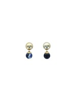 Boucles d'oreilles Sodalite Boules Réversibles Métal Doré