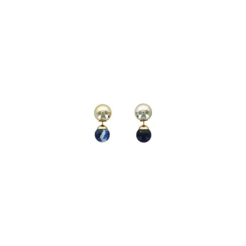 Boucles d'oreilles Sodalite Boules Réversibles Métal Doré