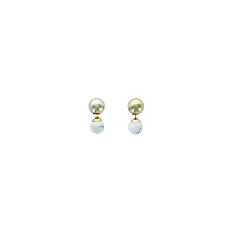 Boucles d'oreilles Howlite blanche Boules Réversibles Métal Doré