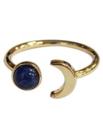 Bague Sodalite Perle 6 mm et Lune Métal doré Ajustable