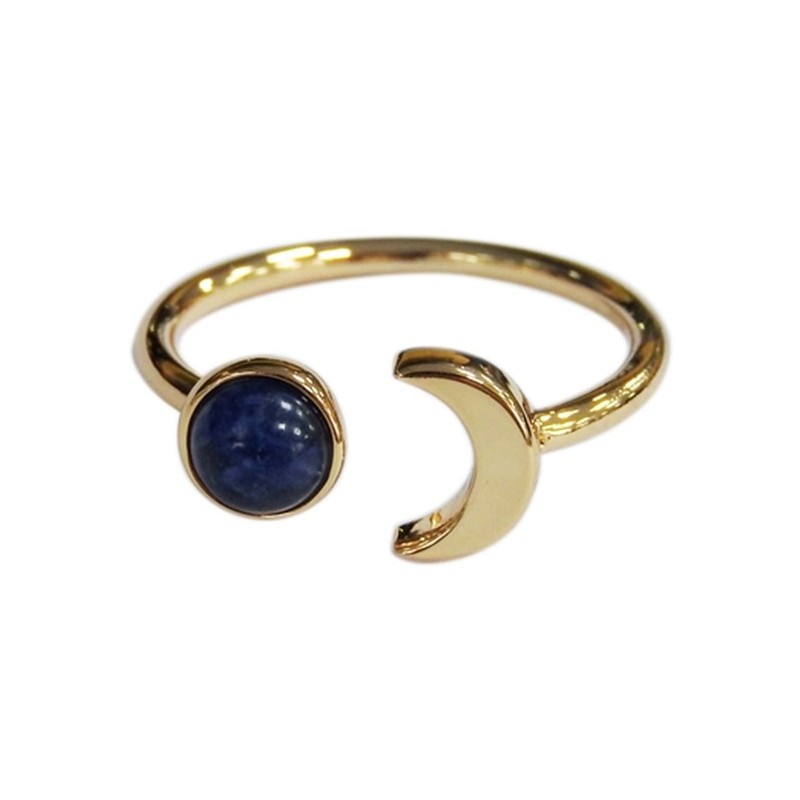 Bague Sodalite Perle 6 mm et Lune Métal doré Ajustable