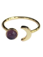 Bague Améthyste Perle 6 mm et Lune Métal doré Ajustable