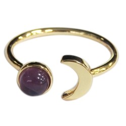 Bague Améthyste Perle 6 mm et Lune Métal doré Ajustable