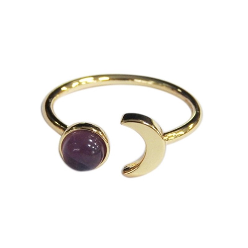 Bague Améthyste Perle 6 mm et Lune Métal doré Ajustable