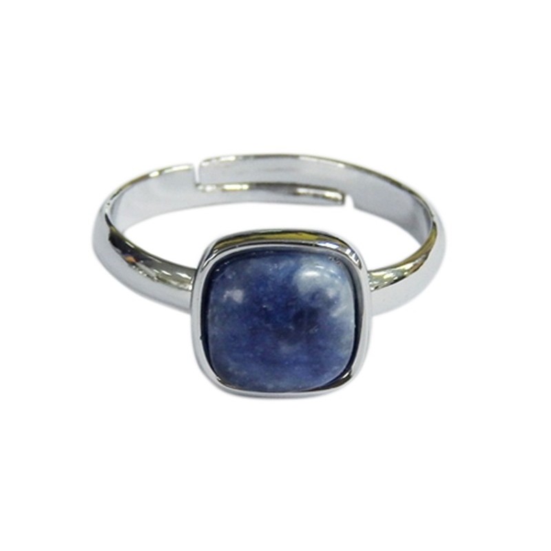 Bague Sodalite Carrée Bombée Métal argenté Ajustable