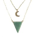 Collier Aventurine Verte Triangle et Lune Chaîne dorée