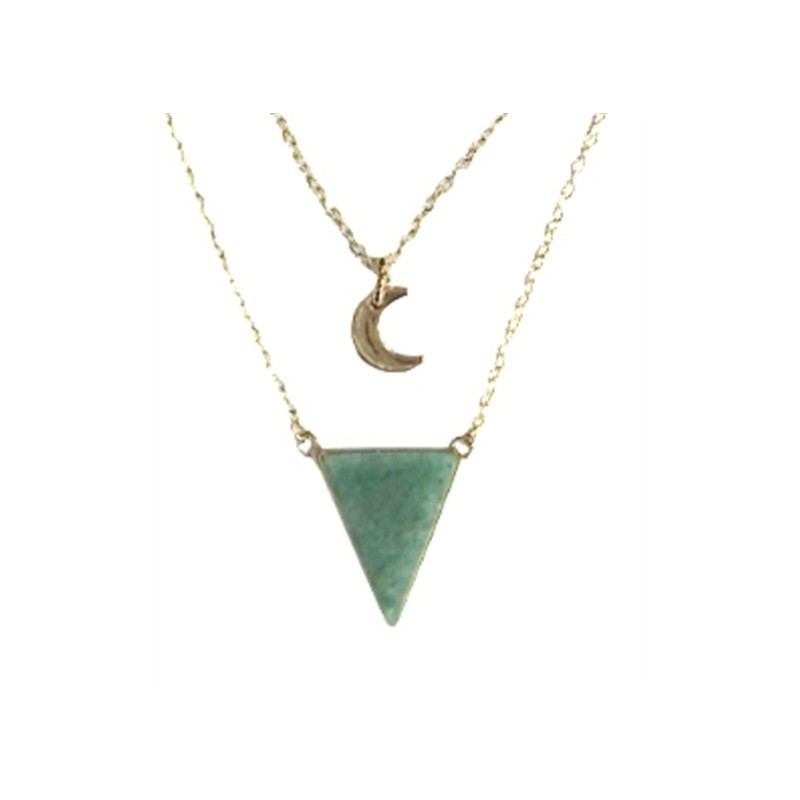 Collier Aventurine Verte Triangle et Lune Chaîne dorée