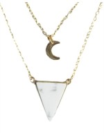 Collier Howlite Blanche Triangle et Lune Chaîne dorée