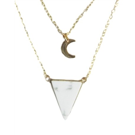 Collier Howlite Blanche Triangle et Lune Chaîne dorée