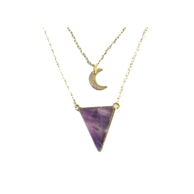 Collier Améthyste Triangle et Lune Chaîne dorée