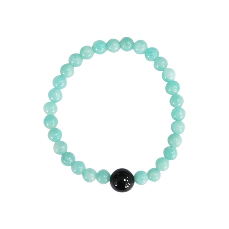 Bracelet Amazonite Perles rondes 6 mm et Perle unique Onyx Noir 1 cm