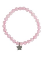 Bracelet Quartz Rose Perles rondes 6 mm Breloque étoile