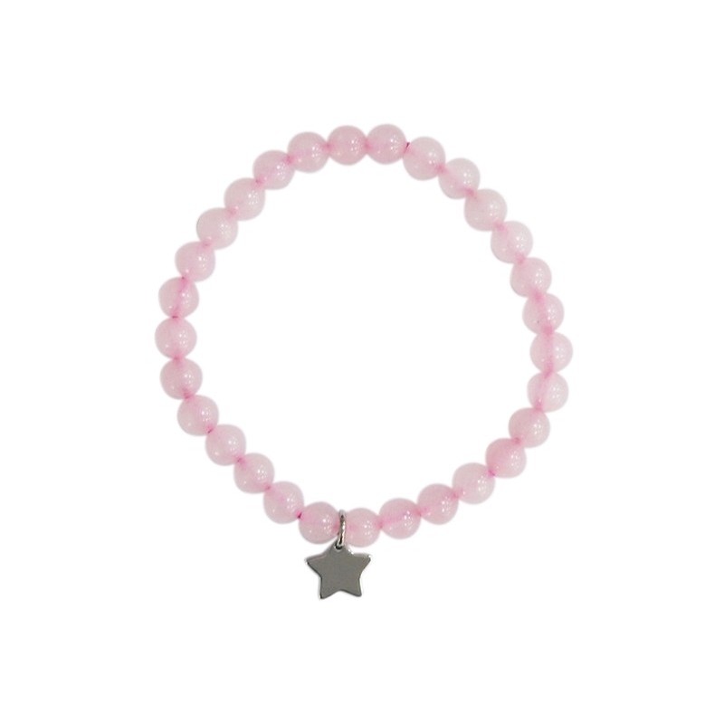 Bracelet Quartz Rose Perles rondes 6 mm Breloque étoile