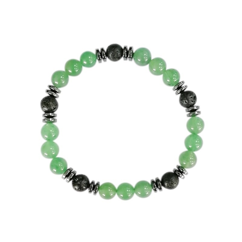 Bracelet H Aventurine Verte. Pierre de lave Perles rondes 8 mm