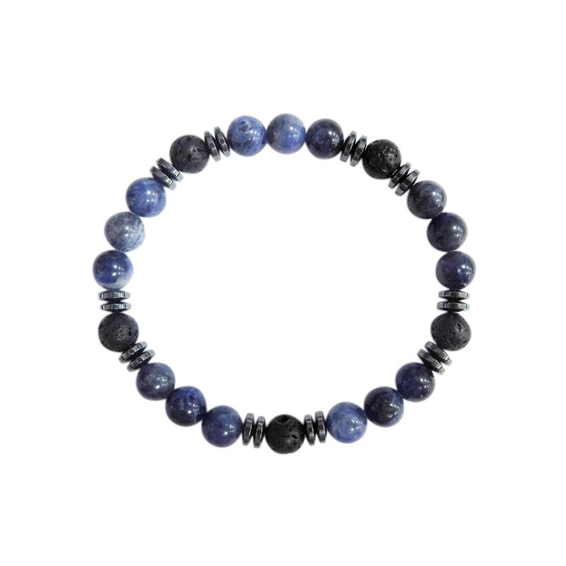 Bracelet H Sodalite. Pierre de lave Perles rondes 8 mm