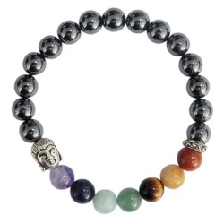 Bracelet 7 Chakras Hématite Perles rondes 8 mm