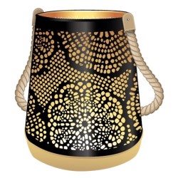 Photophore Rond Base Bois Sangle Jute - 13 x 14 cm