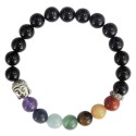 Bracelet 7 Chakras Onyx noir Perles rondes 8 mm