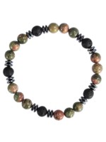 Bracelet H Unakite. Pierre de lave Perles rondes 8 mm