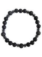 Bracelet H Onyx noir. Pierre de lave Perles rondes 8 mm