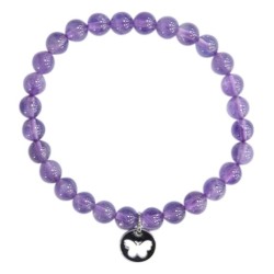 Bracelet Améthyste Perles rondes 6 mm Breloque papillon