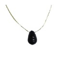 Collier Onyx Noir briolette Fil coton doré