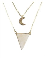 Collier Quartz Rose Triangle et Lune Chaîne dorée