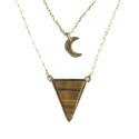 Collier Oeil de Tigre Triangle et Lune Chaîne dorée