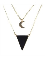 Collier Onyx Noir Triangle et Lune Chaîne dorée