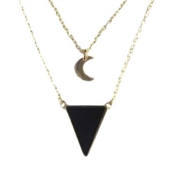 Collier Onyx Noir Triangle et Lune Chaîne dorée