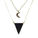 Collier Onyx Noir Triangle et Lune Chaîne dorée