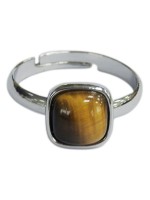 Bague Oeil de Tigre Carrée Bombée Métal argenté Ajustable