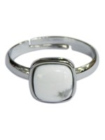 Bague Howlite Blanche Carrée Bombée Métal argenté Ajustable