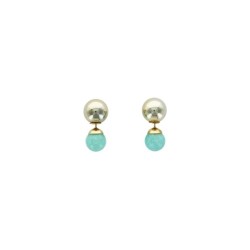 Boucles d'oreilles Amazonite Boules Réversibles Métal Doré