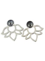 Boucles d'oreilles Hématite Perle et Lotus Métal argenté