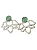 Boucles d'oreilles Aventurine Verte Perle et Lotus Métal argenté