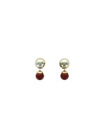 Boucles d'oreilles Jaspe Rouge Boules Réversibles Métal Doré