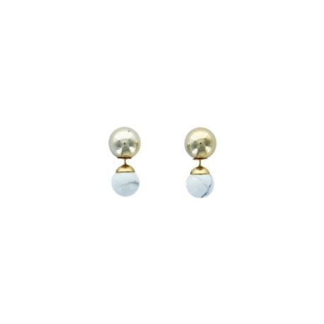 Boucles d'oreilles Howlite blanche Boules Réversibles Métal Doré