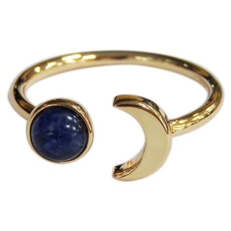 Bague Sodalite Perle 6 mm et Lune Métal doré Ajustable